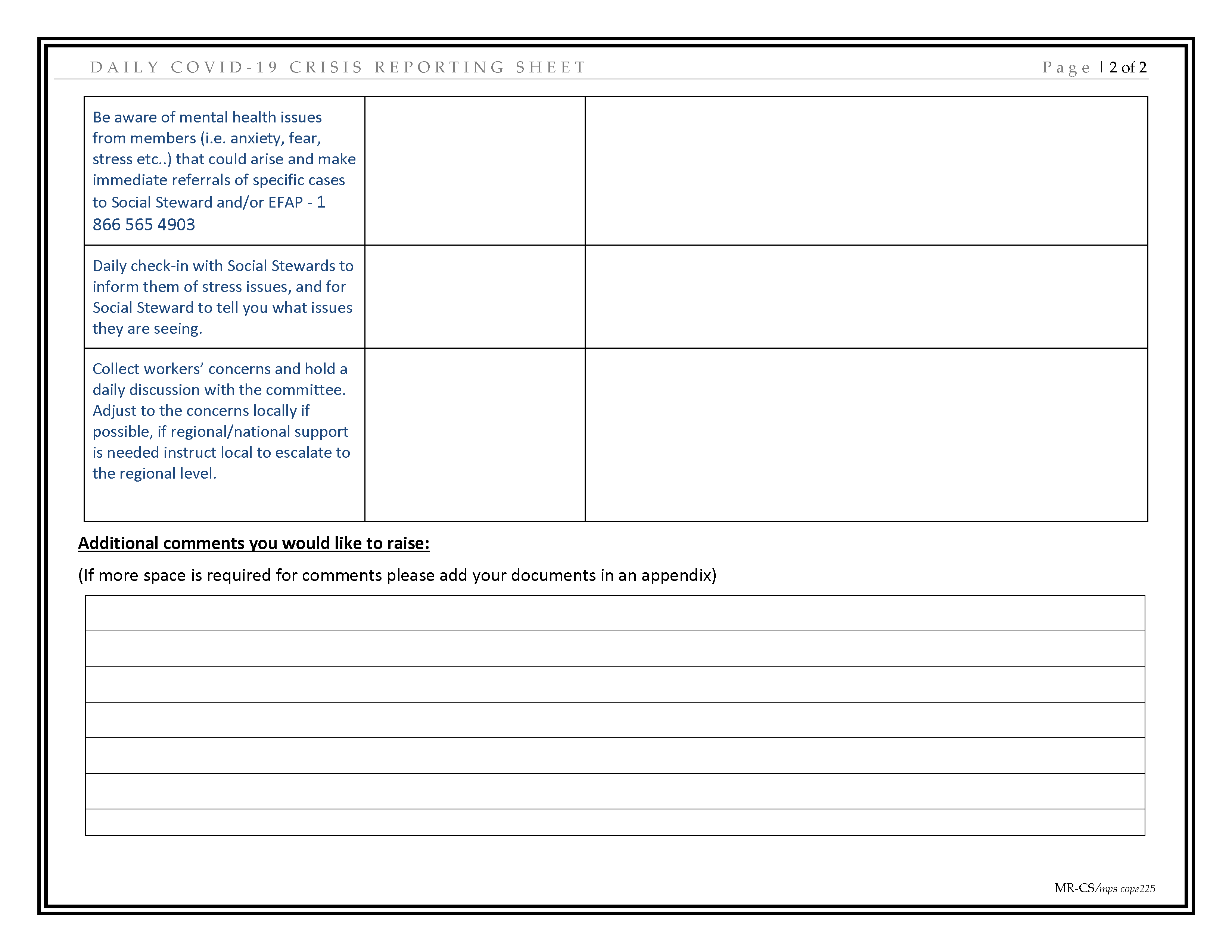 Image: Daily COVID-19 Crisis Reporting Sheet - p. 2