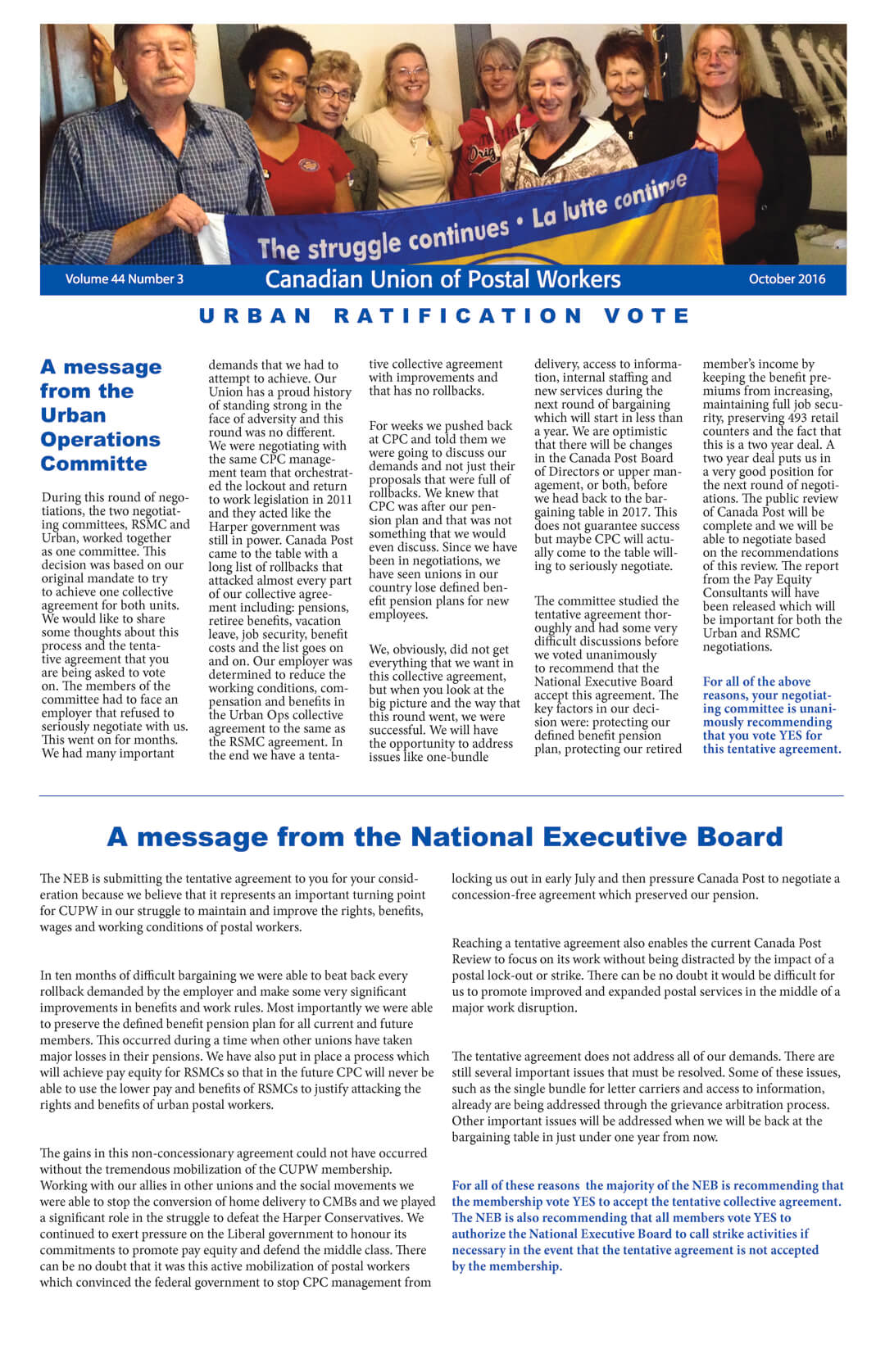 Urban Unit: Ratification Vote Taboid