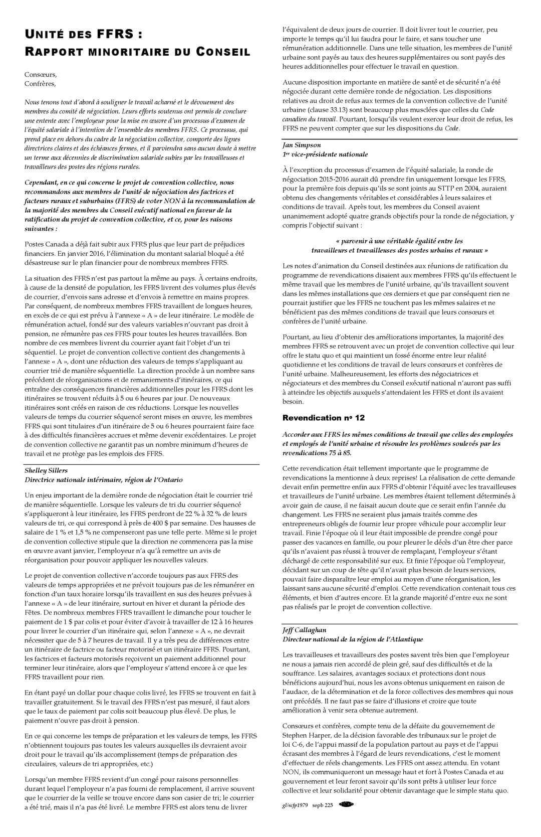 Unité des FFRS : Rapport minoritaire du Conseil exécutif national