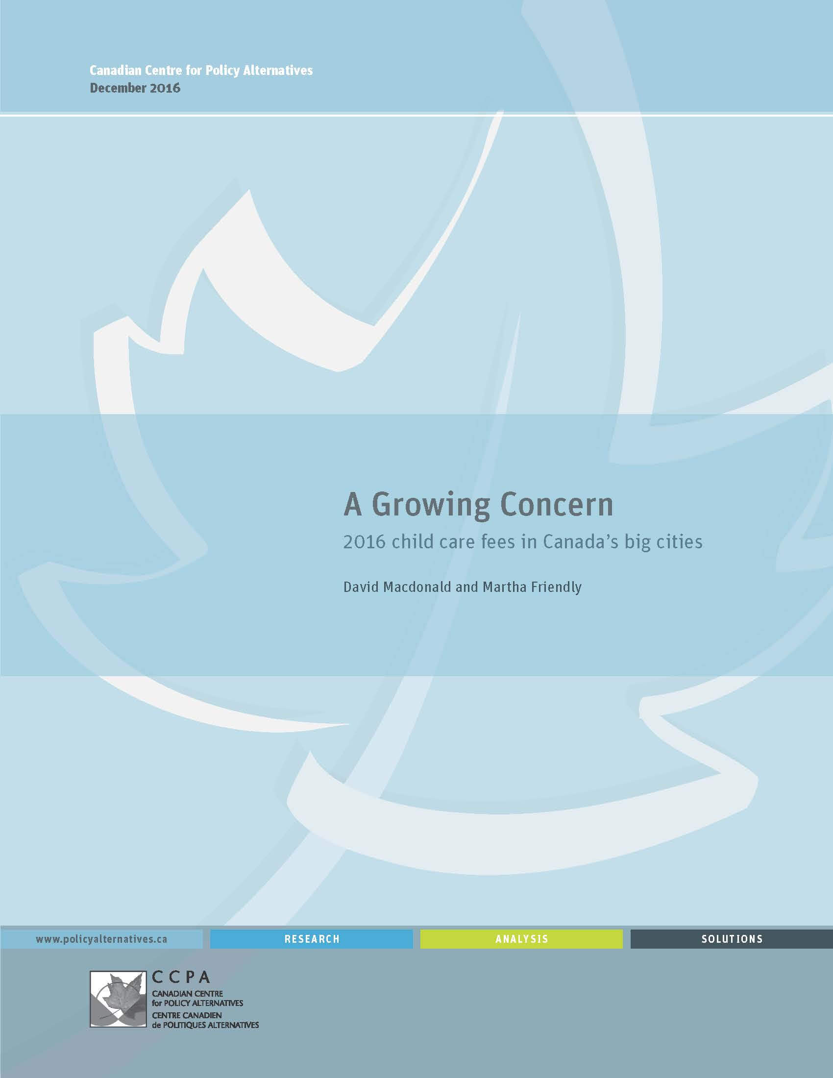 A Growing Concern: 2016 child care fees in Canada’s big cities