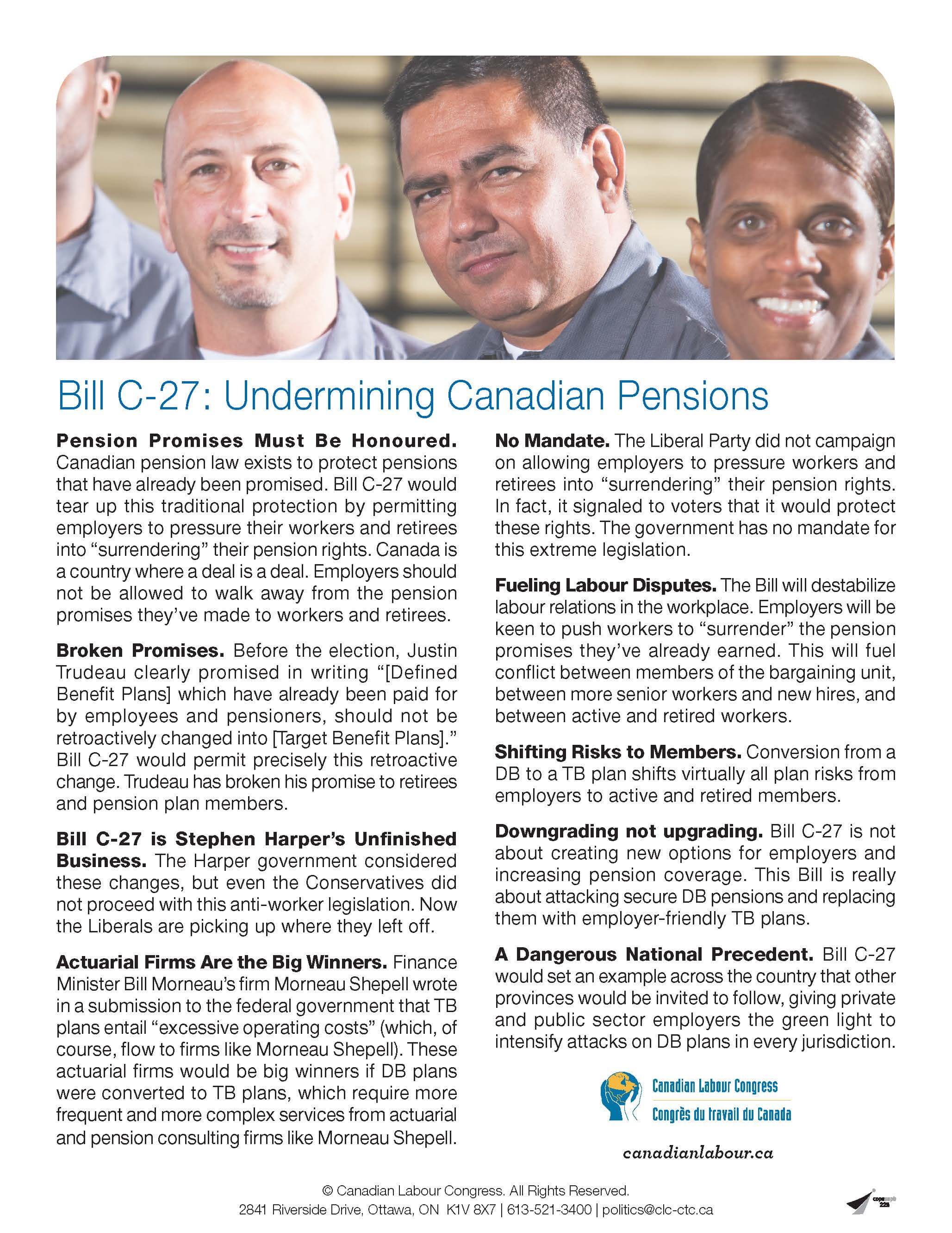 Bill C-27: Undermining Canadian Pensions (Fact Sheet)