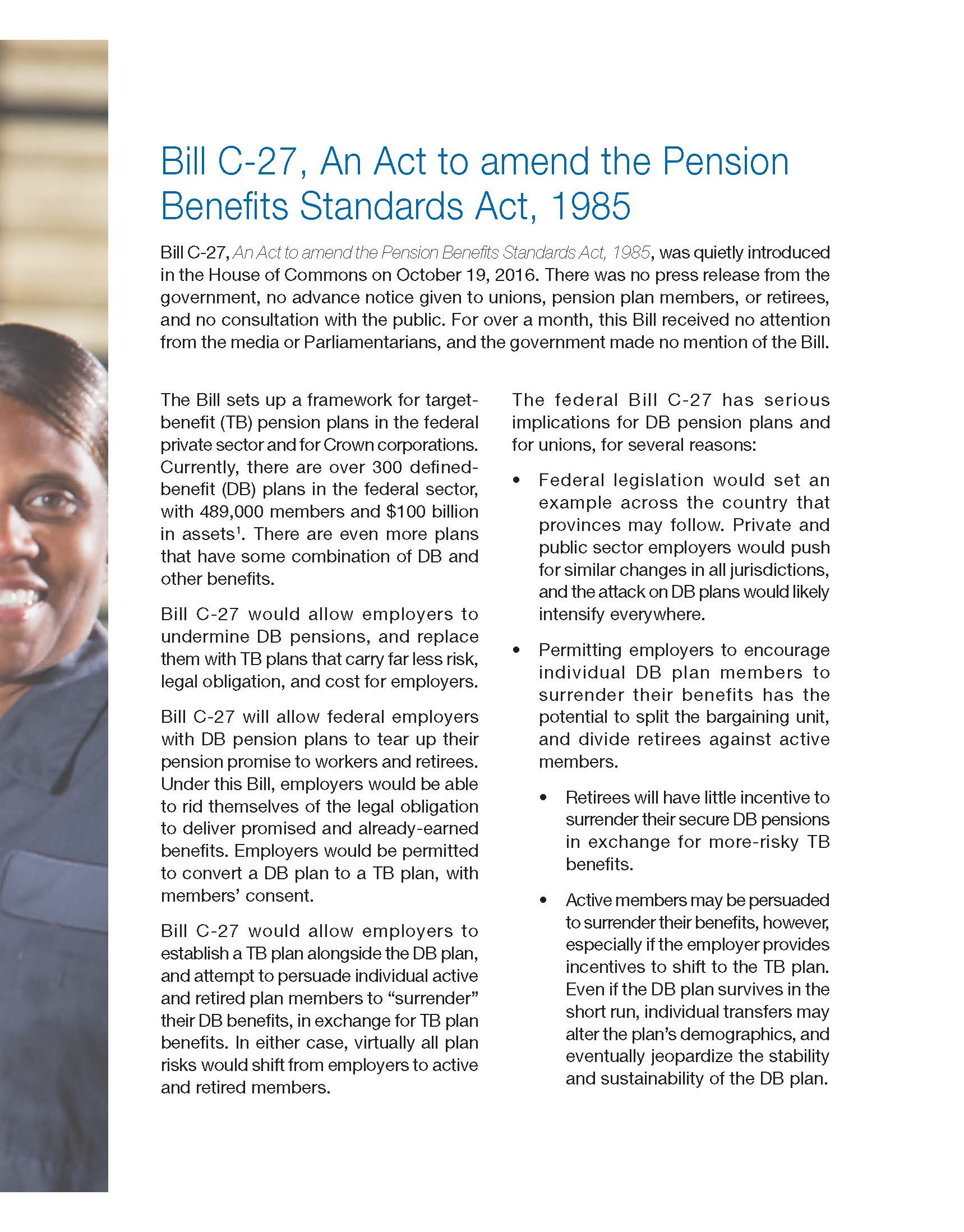 Bill C-27: Undermining Canadian Pensions (Backgrounder)