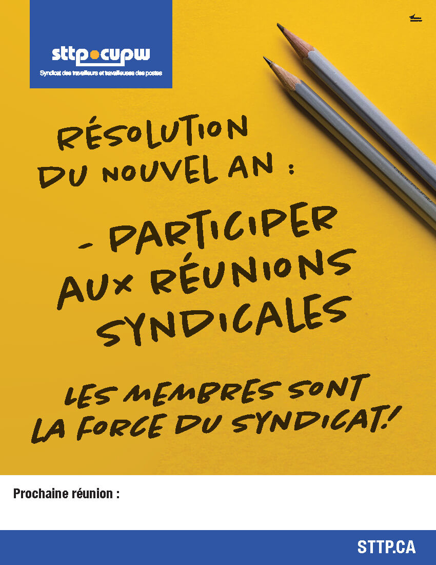 Affiche soulignant l’importance des réunions syndicales – à personnaliser