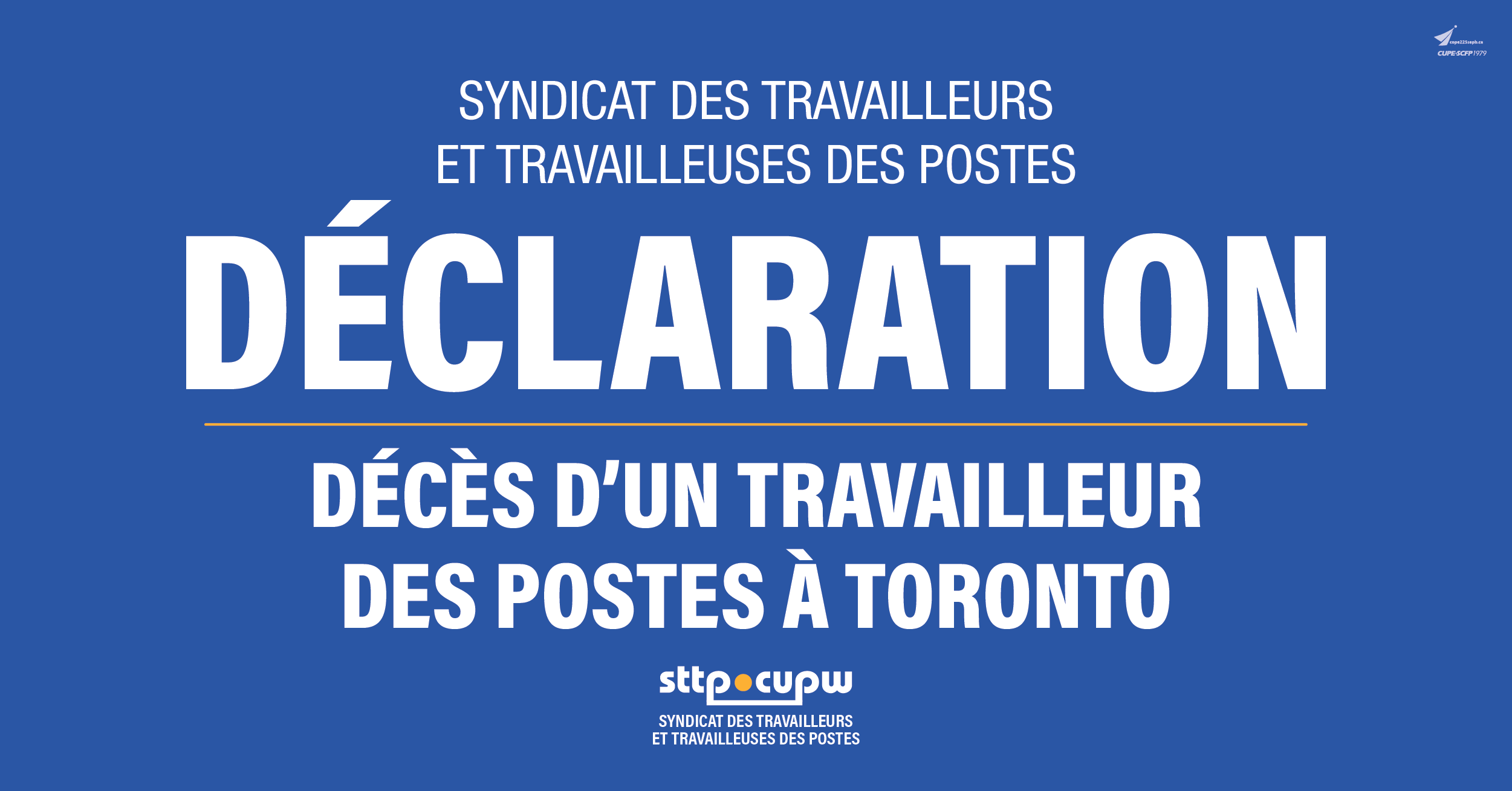 Déclaration du STTP – Décès d’un travailleur des postes à Toronto