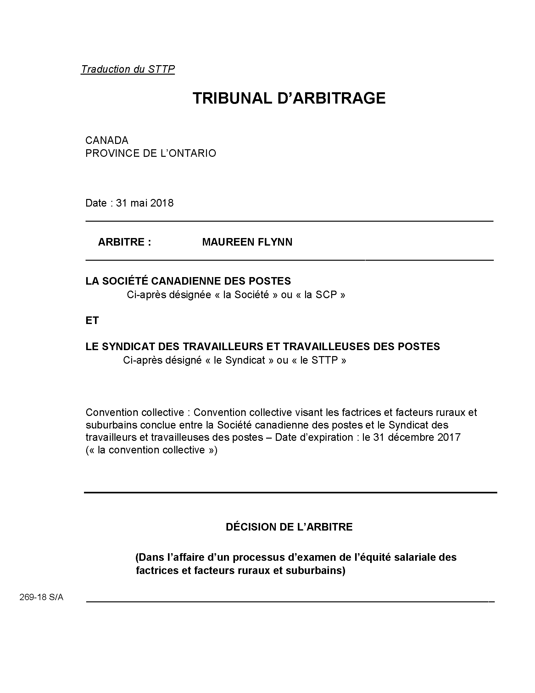 Texte intégral de la décision sur l’équité salariale des FFRS Texte intégral de la décision sur l’équité salariale des FFRS