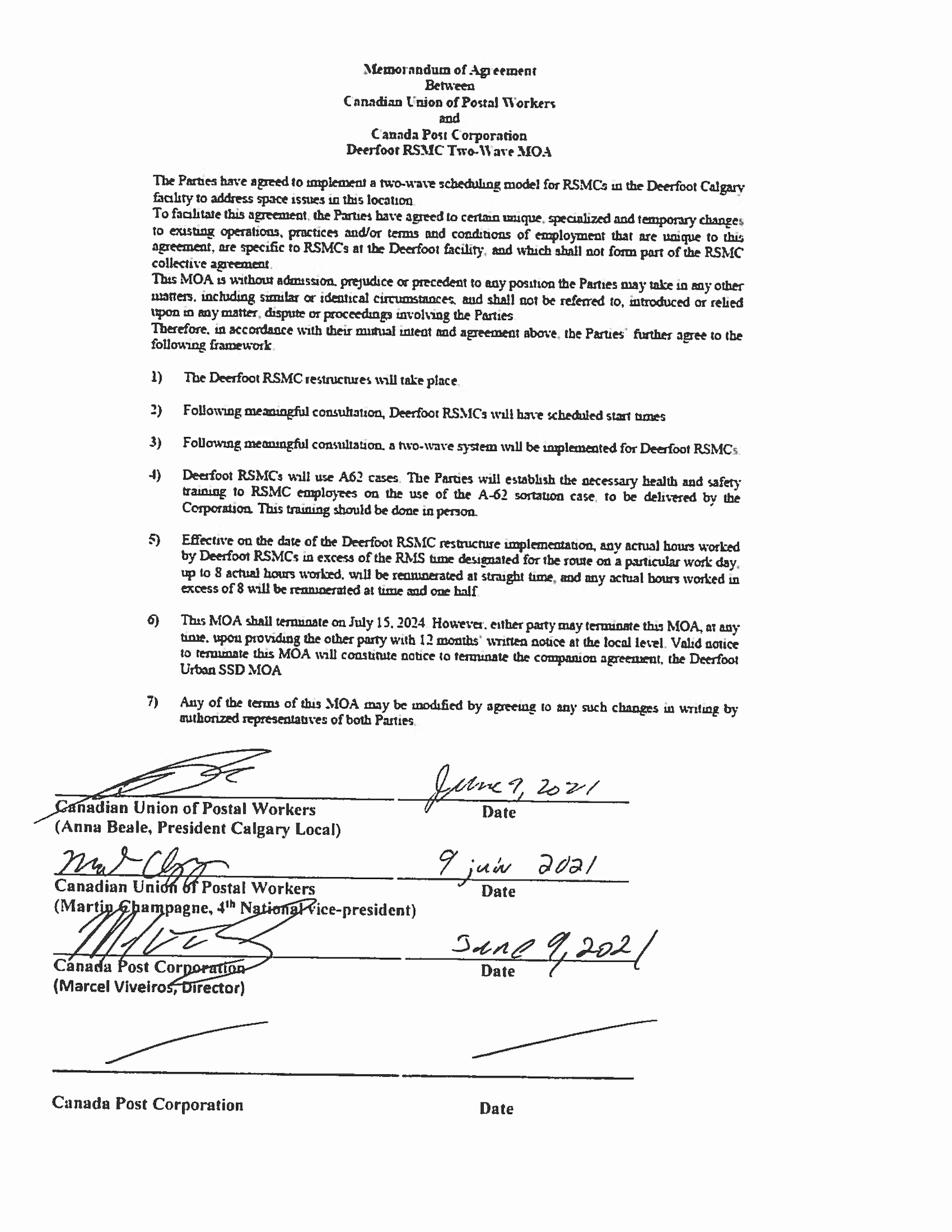 Deerfoot RSMC Two-Wave Memorandum of Agreement - pg. 1