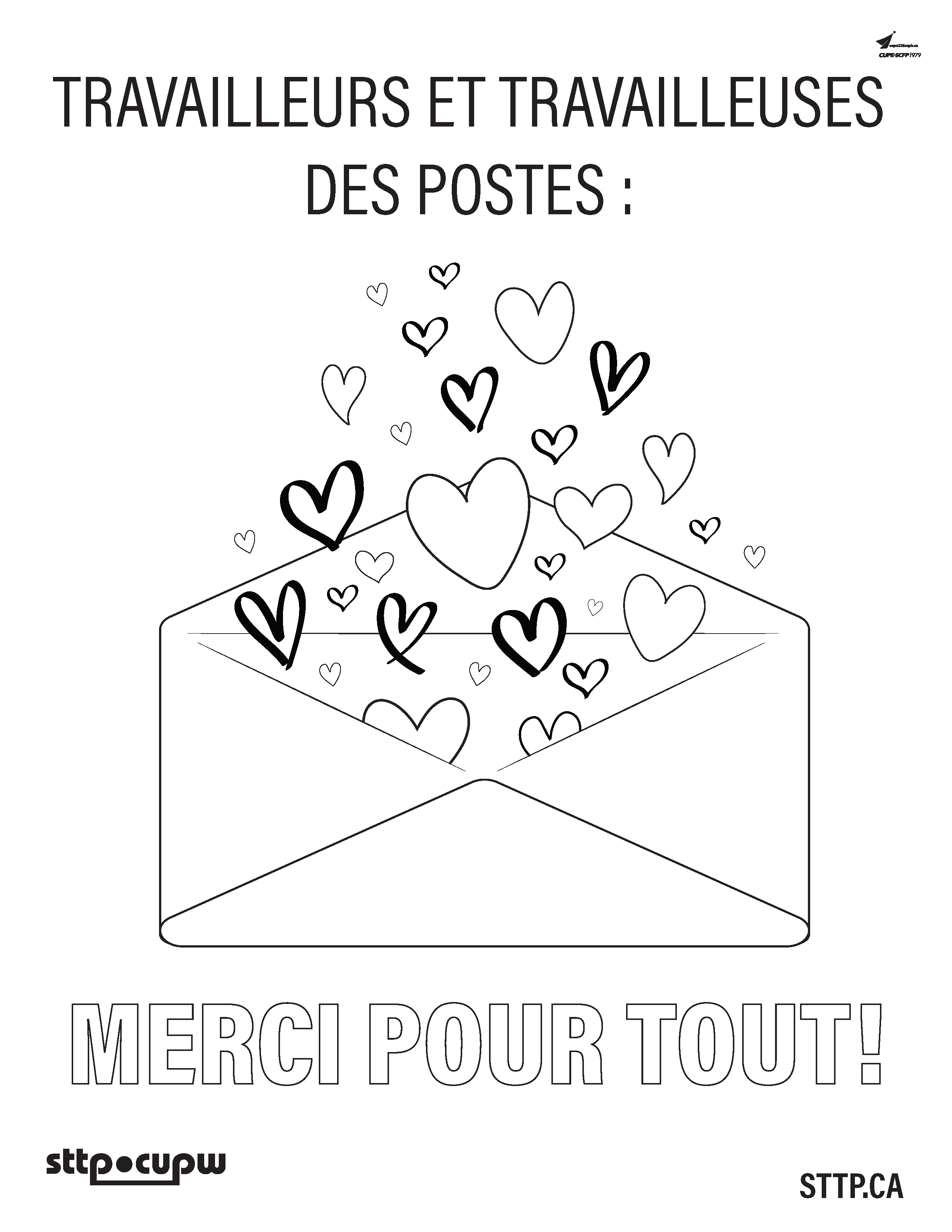 Exprimez votre reconnaissance aux travailleurs et travailleuses des postes. Besoin de quelque chose d’amusant à faire avec les enfants? Ne cherchez plus! Coloriez cette affiche ensemble. Il vous suffit de la télécharger et de l’imprimer. Exprimez votre reconnaissance aux travailleurs et travailleuses des postes. Besoin de quelque chose d’amusant à faire avec les enfants? Ne cherchez plus! Coloriez cette affiche ensemble. Il vous suffit de la télécharger et de l’imprimer.