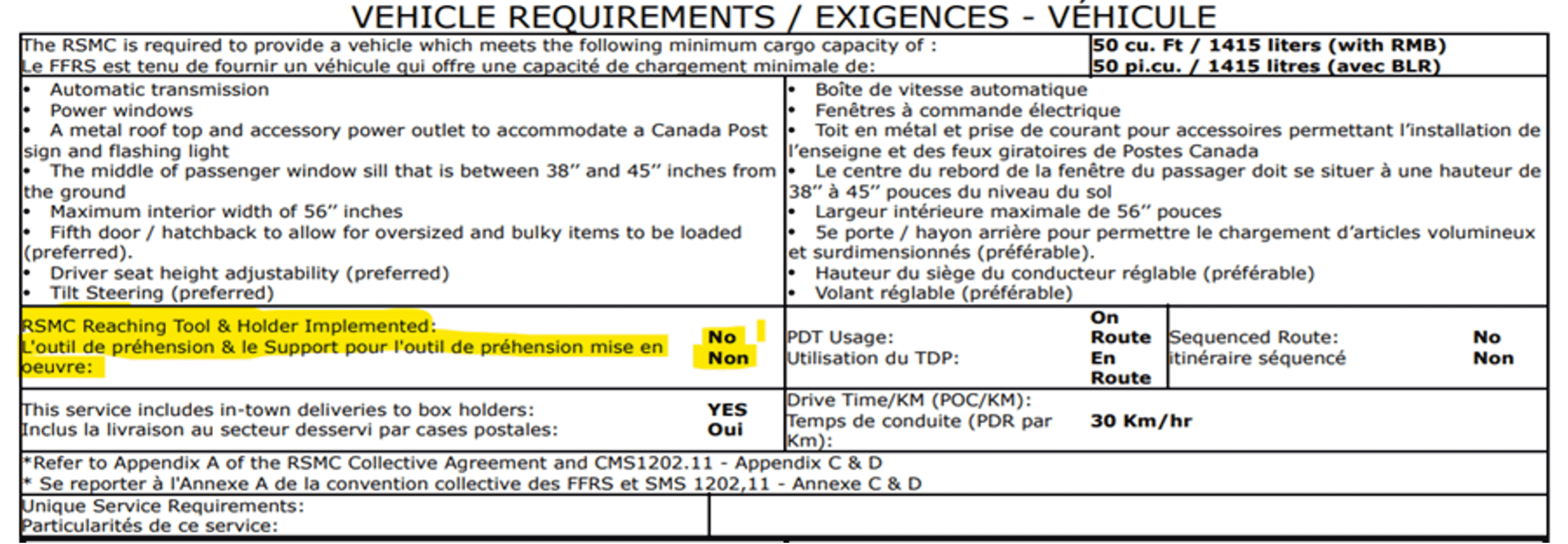Vehicle Requirements - Exigences - véhicule