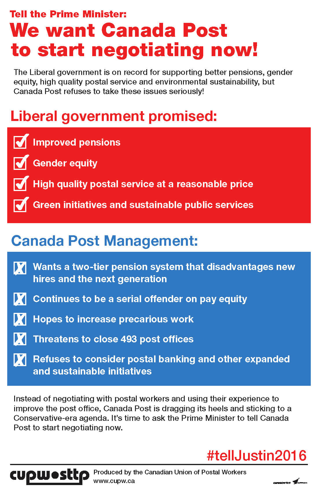 Tell the Prime Minister: We want Canada Post to start negotiating now! Tell the Prime Minister: We want Canada Post to start negotiating now!
