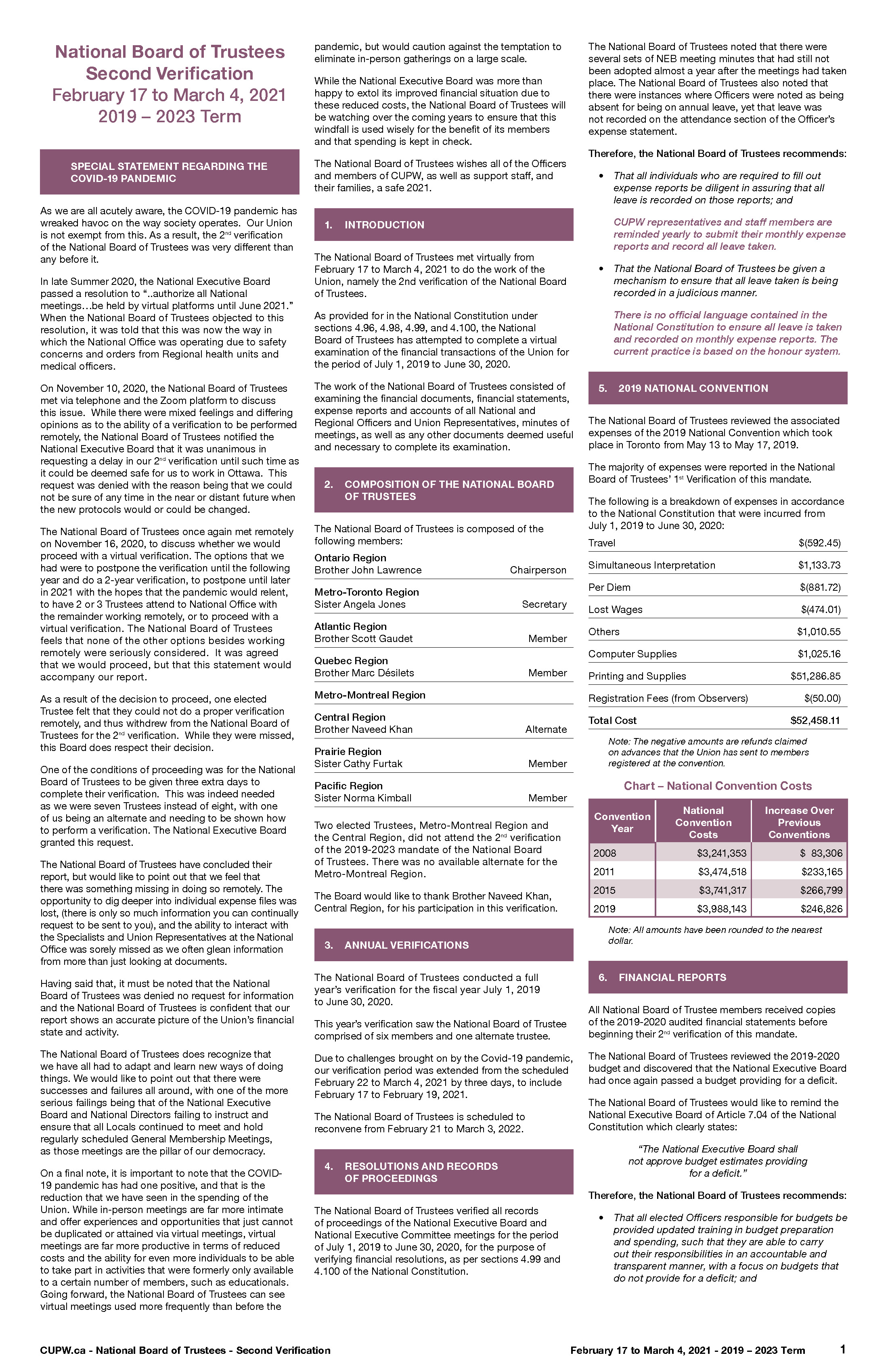 National Board of Trustees Second Verification February 17 to March 4, 2021 (2019-2023 Term) National Board of Trustees Second Verification February 17 to March 4, 2021 (2019-2023 Term)