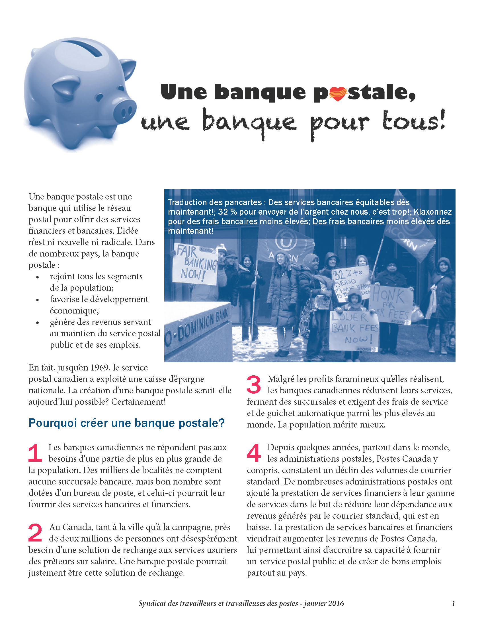 Une banque postale, une banque pour tous! (feuille de renseignements)