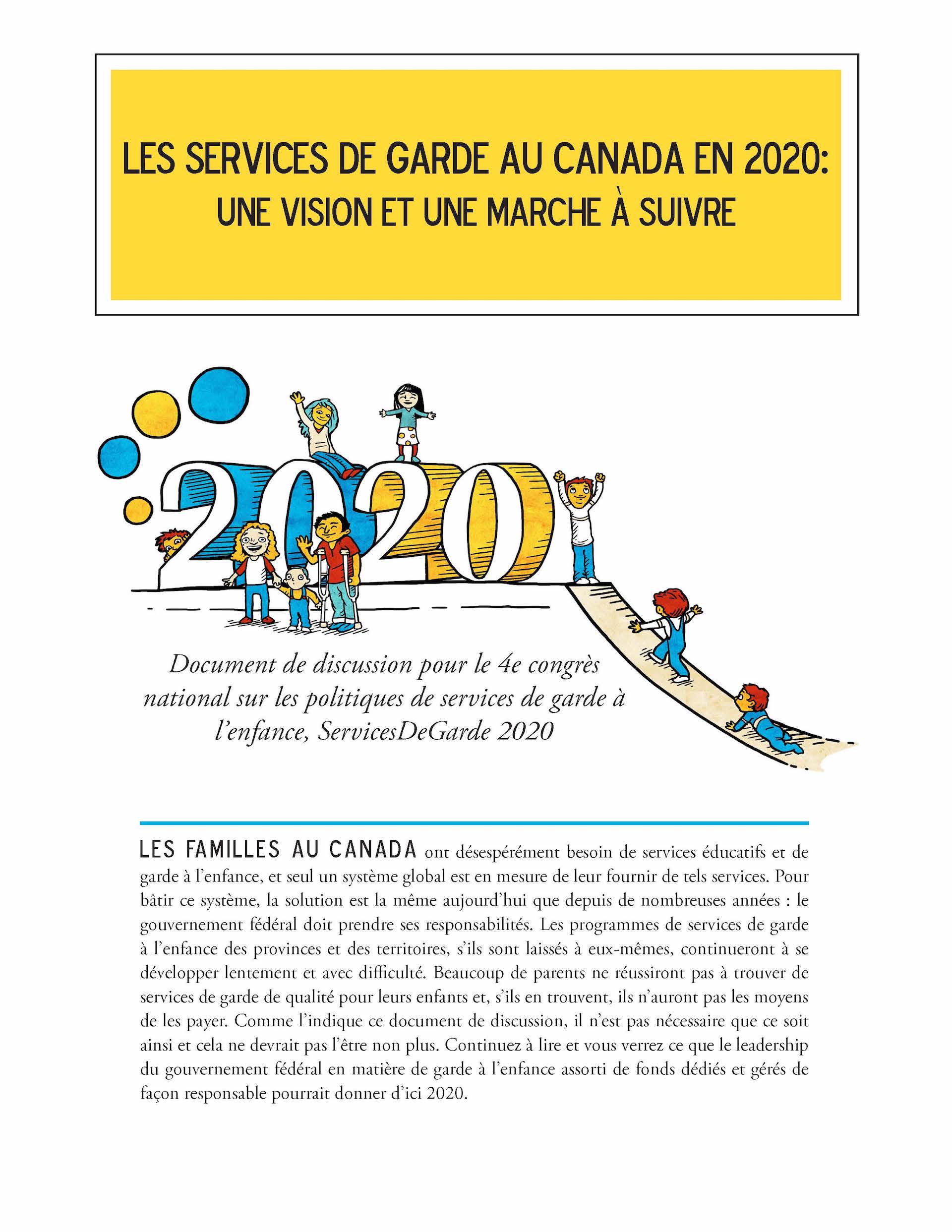Les services de garde au Canada en 2020: Une vision et une marche à suivre