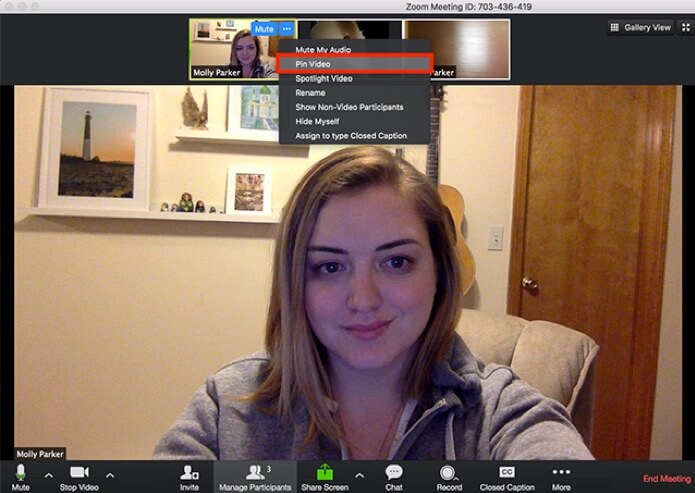 Image: To pin the interpreter’s video, hover over the video box until the three dots appear. Click the three dots and select “Pin Video” from the drop-down menu. Image: To pin the interpreter’s video, hover over the video box until the three dots appear. Click the three dots and select “Pin Video” from the drop-down menu.