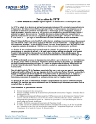 Déclaration du STTP - Le STTP demande au Canada d’agir en réponse à la décision de la CIJ au sujet de Gaza