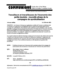 Avis aux médias - Travailleurs et travailleuses de l’économie des petits boulots : nouvelle phase de la campagne de syndicalisat