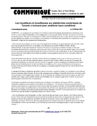 Les travailleurs et travailleuses sur plateformes numériques de Toronto s’unissent pour améliorer leurs conditions