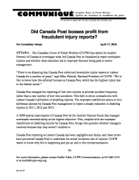 Did Canada Post bosses profit from fraudulent injury reports?