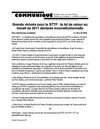 Grande victoire pour le STTP : la loi de retour au travail de 2011 déclarée inconstitutionnelle