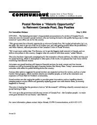 Postal Review a “Historic Opportunity”  to Reinvent Canada Post, Say Posties