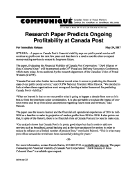 Research Paper Predicts Ongoing  Profitability at Canada Post