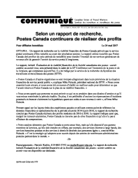 Selon un rapport de recherche,  Postes Canada continuera de réaliser des profits