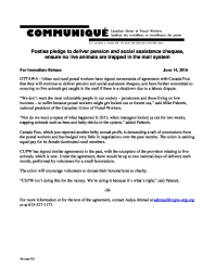 Posties pledge to deliver pension and social assistance cheques,  ensure no live animals are trapped in the mail system