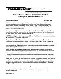 Postes Canada refuse la demande du STTP de prolonger la période de réflexion