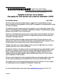 ‘Equality is the law, not an award’: Pay equity for rural carriers not a case for arbitration: CUPW