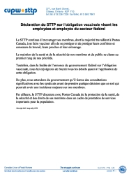 Déclaration du STTP sur l’obligation vaccinale visant les employées et employés du secteur fédéral