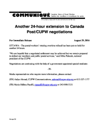 Another 24-Hour Extension To Canada Post/CUPW Negotiations