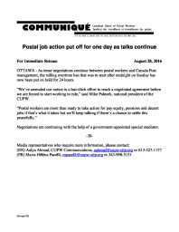 Postal Job Action Put Off For One Day As Talks Continue