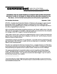 Canadians rally for postal banking as massive bank profits announced