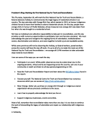 President’s Blog: Marking the First National Day for Truth and Reconciliation