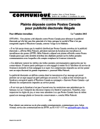 Plainte déposée contre Postes Canada pour publicité électorale illégale