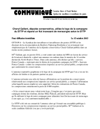Cheryl Gallant, députée conservatrice, utilise le logo de la campagne du STTP et répand un flot incessant de mensonges selon le 