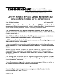 Le STTP demande à Postes Canada de mettre fin aux compressions décidées par les conservateurs 
