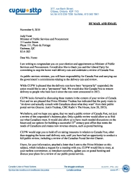 CUPW requests meeting with Minister Judy Foote