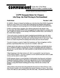 CUPW Demands Better for Cleaners who Keep the Mail Moving in Newfoundland