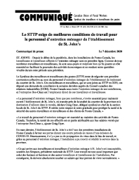 Le STTP exige de meilleures conditions de travail pour le personnel d’entretien ménager de l’établissement de St. John’s