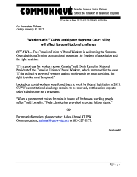 “Workers win!” CUPW anticipates Supreme Court ruling  will affect its constitutional challenge