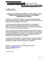 « Victoire pour les travailleurs et travailleuses! » Le STTP s’attend à ce que la décision de la Cour suprême ait une incidence 