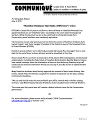 “Hamilton Resistance Has Made a Difference”: Union