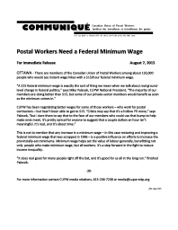 Postal Workers Need a Federal Minimum Wage