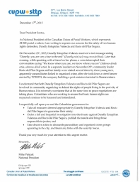 CUPW concerned for safety of human rights defenders Danelly Estupiñan Valencia and Rocio del Pilar Segura