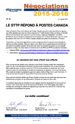 Le STTP répond à postes canada