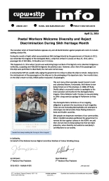 Postal Workers Welcome Diversity and Reject Discrimination During Sikh Heritage Month