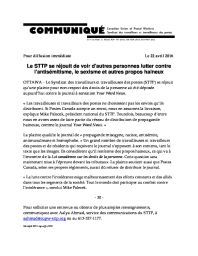 Le STTP se réjouit de voir d’autres personnes lutter contre l’antisémitisme, le sexisme et autres propos haineux