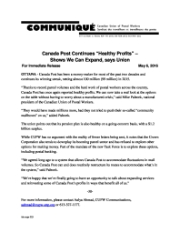 Canada Post Continues “Healthy Profits” –  Shows We Can Expand, says Union