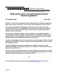 Postal workers call for one-month cooling-off period, “intensive negotiations”