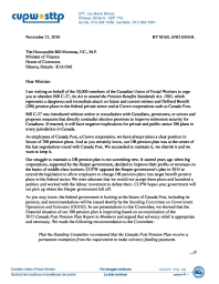 CUPW Urges Minister Morneau to Maintain Defined Benefit Pensions and Drop Bill C-27